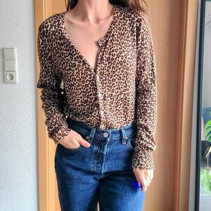 Vintage Leopard Print Cardigan Size Large